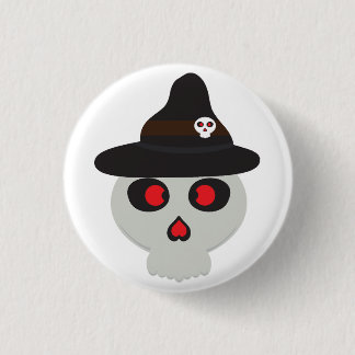 cute skull witch cartoon button