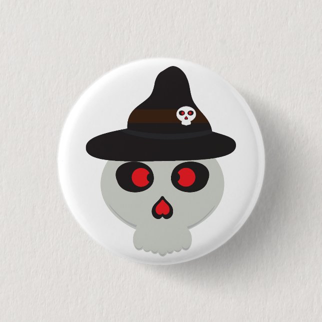 cute skull witch cartoon button (Front)