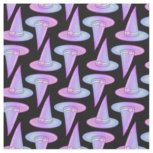 Cute Skull Witch Hat Purple Blue Drawing Pattern Fabric