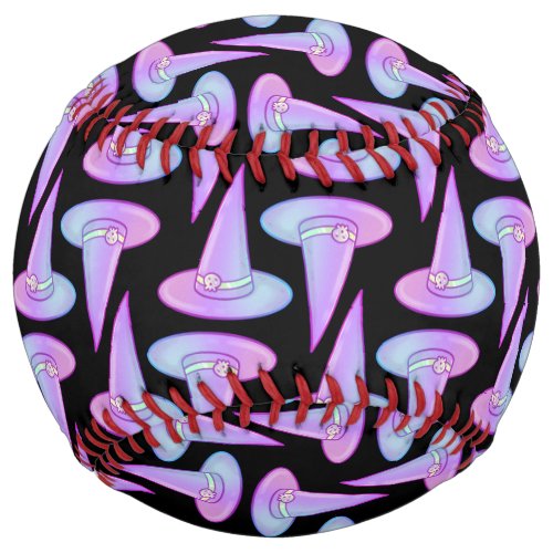 Cute Skull Witch Hat Purple Blue Drawing Pattern Softball