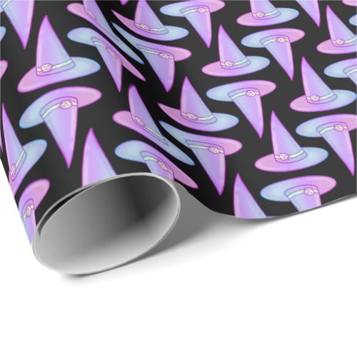 Cute Skull Witch Hat Purple Blue Drawing Pattern Wrapping Paper