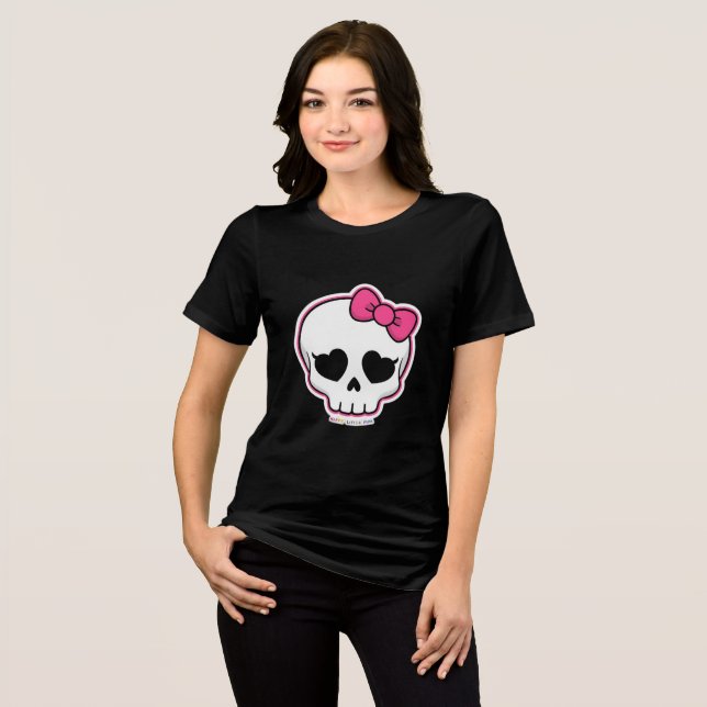 Cute Skull with Pink Bow – Spooky Kawaii Women’s  Tri-Blend Shirt (Front Full)