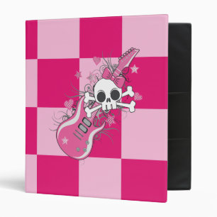 Cute Skull with Pink Guitar 3 Ring Binder