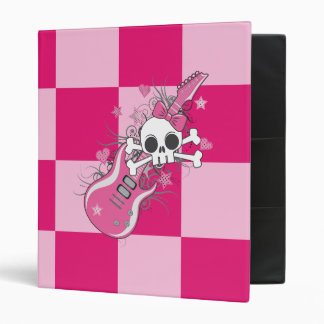 Cute Skull with Pink Guitar 3 Ring Binder