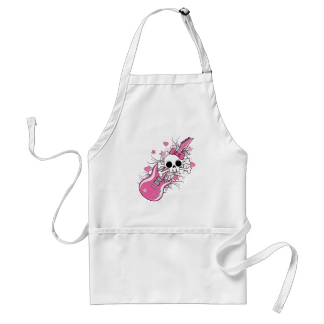 Cute Skull with Pink Guitar Adult Apron (Front)