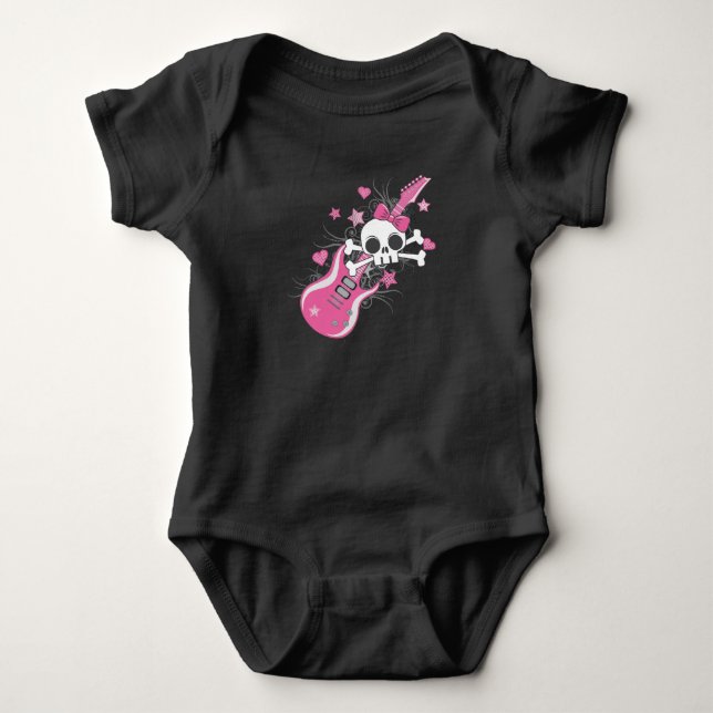 Cute Skull with Pink Guitar Baby Bodysuit (Front)