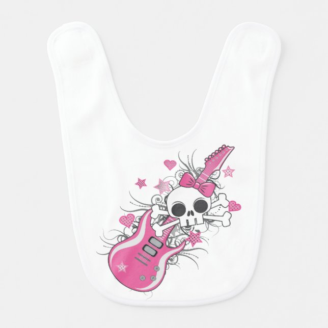 Cute Skull with Pink Guitar Bib (Front)