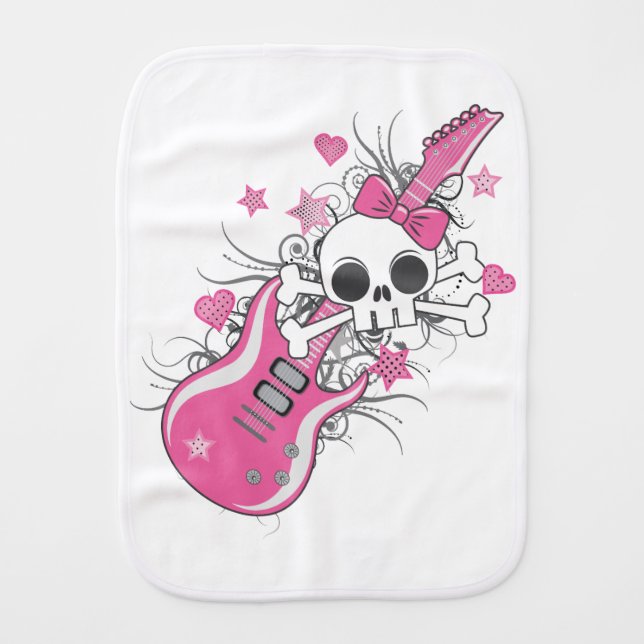 Cute Skull with Pink Guitar Burp Cloth (Front)