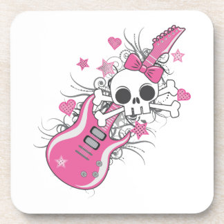 Cute Skull with Pink Guitar Drink Coaster
