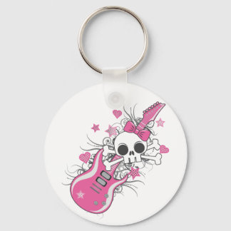 Cute Skull with Pink Guitar Keychain