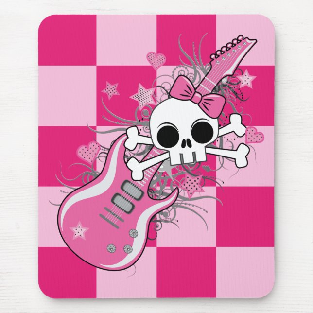Cute Skull with Pink Guitar Mouse Pad (Front)