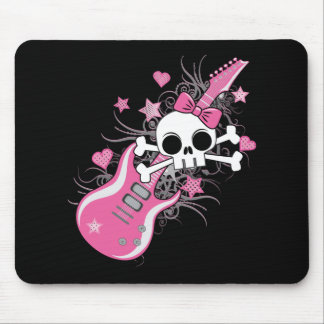Cute Skull with Pink Guitar Mouse Pad