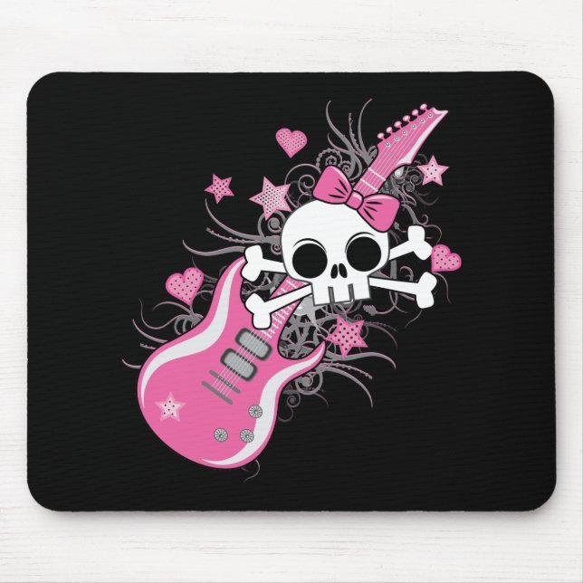 Cute Skull with Pink Guitar Mouse Pad (Front)