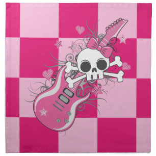 Cute Skull with Pink Guitar Napkin