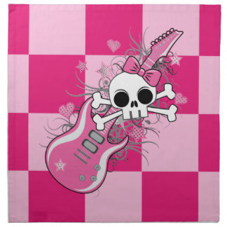 Cute Skull with Pink Guitar Napkin