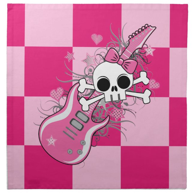 Cute Skull with Pink Guitar Napkin (Front)