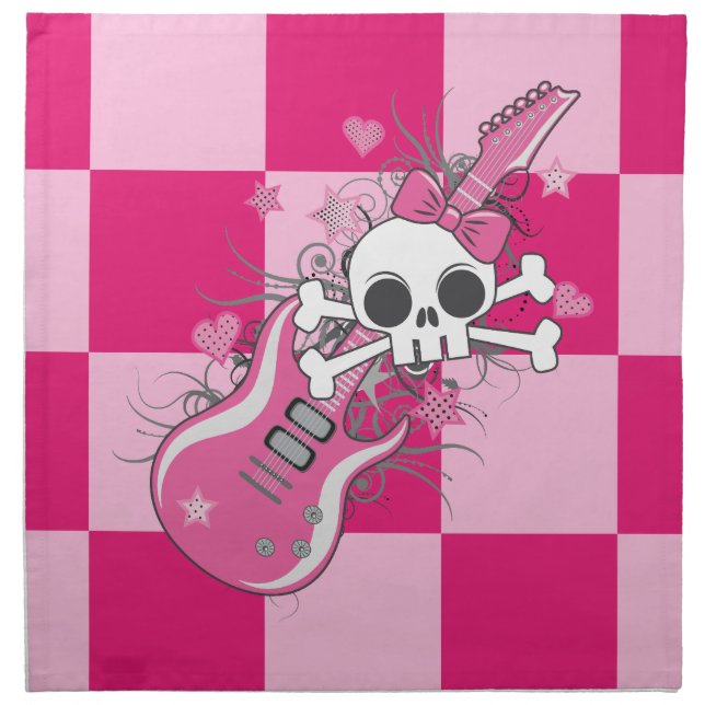 Cute Skull with Pink Guitar Napkin (Front)