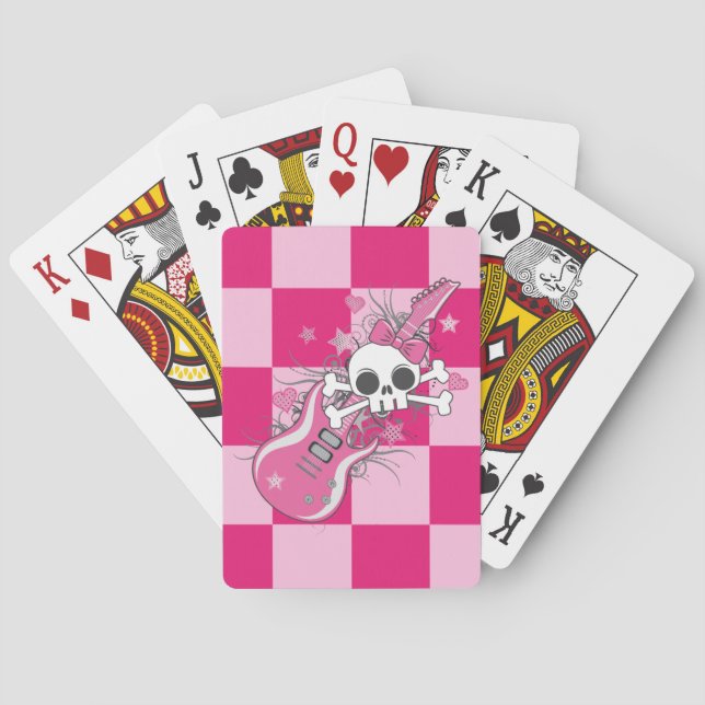 Cute Skull with Pink Guitar Poker Cards (Back)