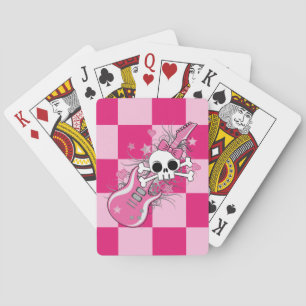 Cute Skull with Pink Guitar Poker Cards