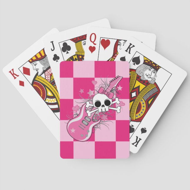 Cute Skull with Pink Guitar Poker Cards (Back)