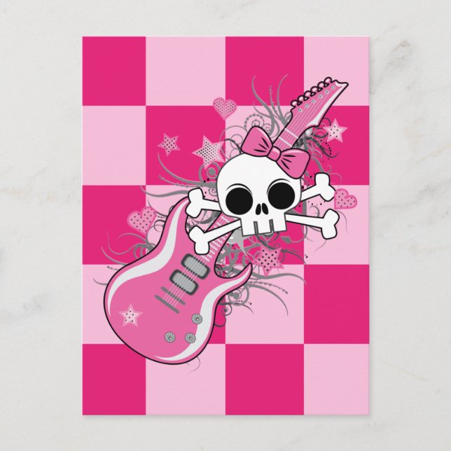Cute Skull with Pink Guitar Postcard (Front)