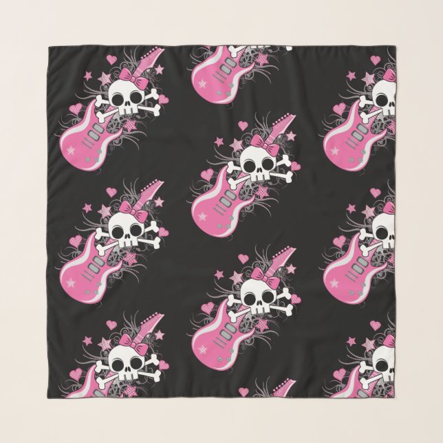 Cute Skull with Pink Guitar Scarf (Front)