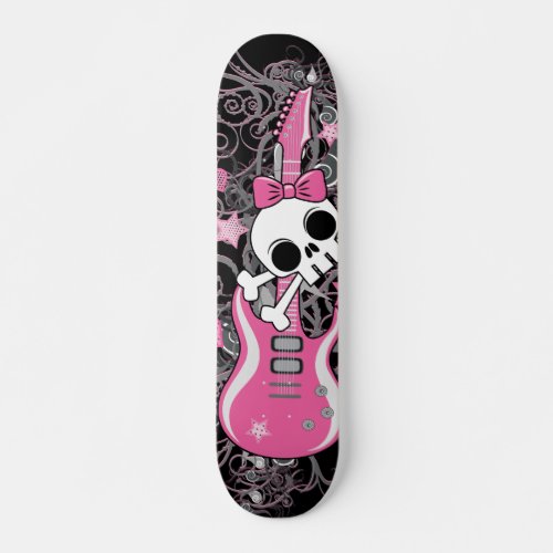 Cute Skull with Pink Guitar Skateboard