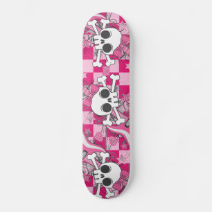 Cute Skull with Pink Guitar Skateboard Deck