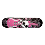 Cute Skull with Pink Guitar Skateboard Deck