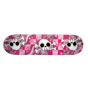 Cute Skull with Pink Guitar Skateboard Deck