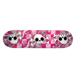 Cute Skull with Pink Guitar Skateboard Deck