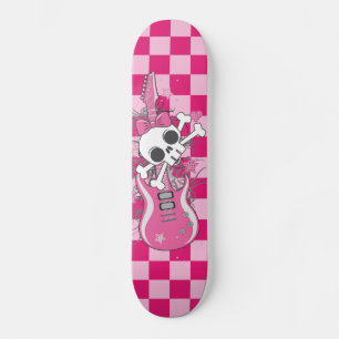 Cute Skull with Pink Guitar Skateboard Deck