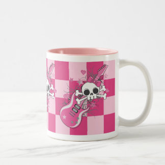 Cute Skull with Pink Guitar Two-Tone Coffee Mug