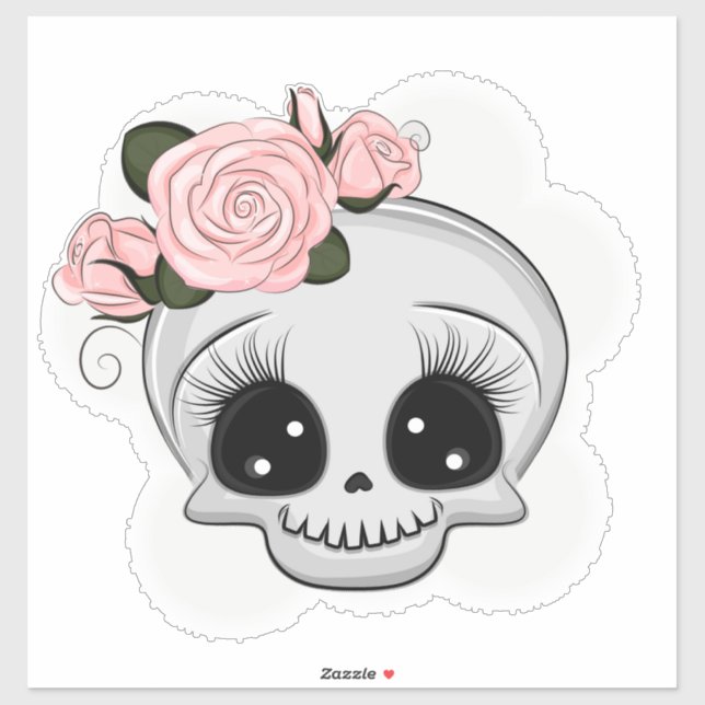 Cute Skull with Roses  Sticker (Sheet)