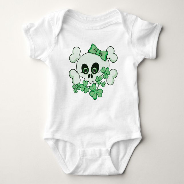 Cute Skull with Shamrocks Baby Bodysuit (Front)