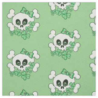 Cute Skull with Shamrocks Fabric