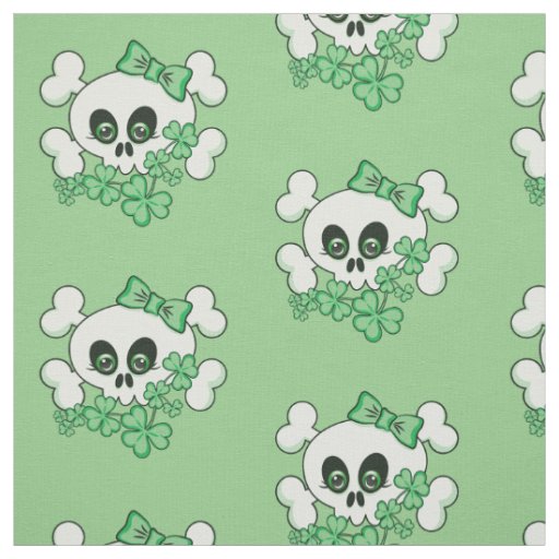 Cute Skull with Shamrocks Fabric