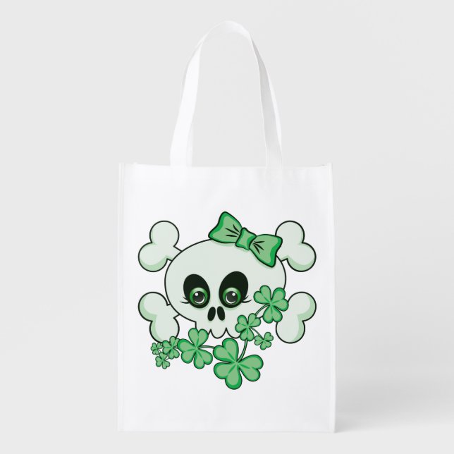 Cute Skull with Shamrocks Grocery Bag (Front)