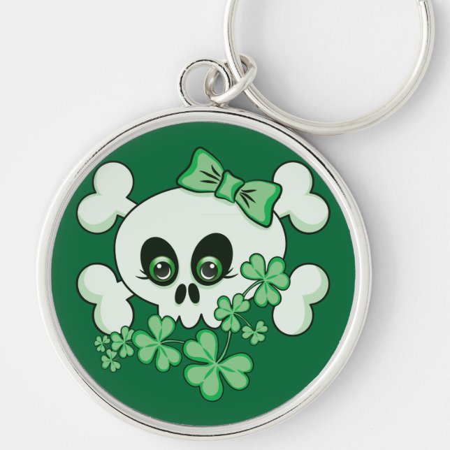 Cute Skull with Shamrocks Keychain (Front)