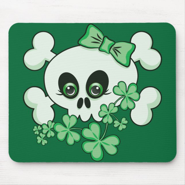 Cute Skull with Shamrocks Mouse Pad (Front)