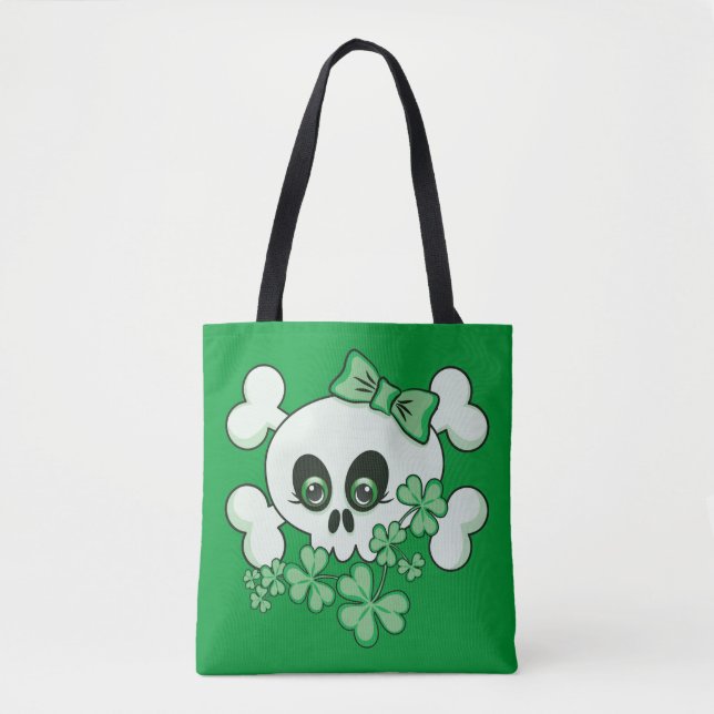 Cute Skull with Shamrocks Porcelain Plate Tote Bag (Front)