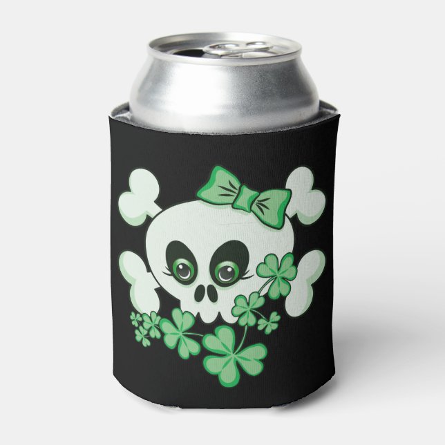 Cute Skull with Shamrocks Shirt Can Cooler (Can Front)