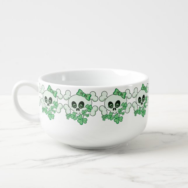 Cute Skull with Shamrocks Soup Mug (Right)