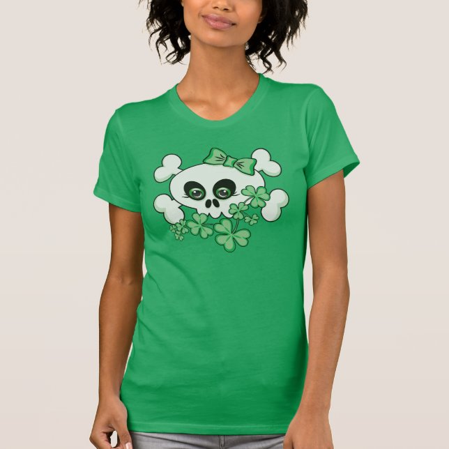 Cute Skull with Shamrocks T-Shirt (Front)