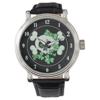 Cute Skull with Shamrocks Watch