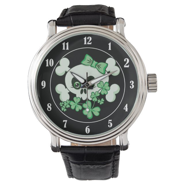 Cute Skull with Shamrocks Watch (Front)
