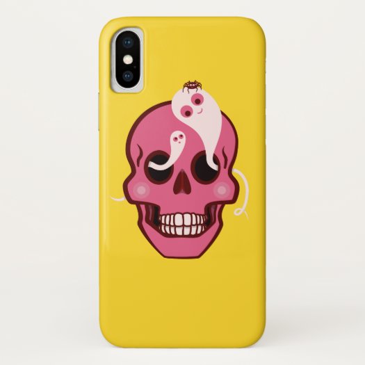 Cute Skull With Spider And Ghosts In Eye Sockets iPhone X Case