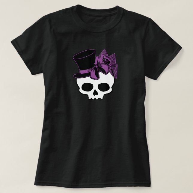 Cute Skull With Top Hat Purple Rose Bow (Design Front)