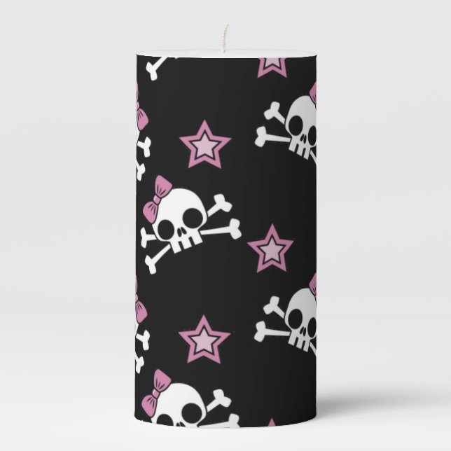 Cute Skulls and Crossbones Pillar Candle (Front)