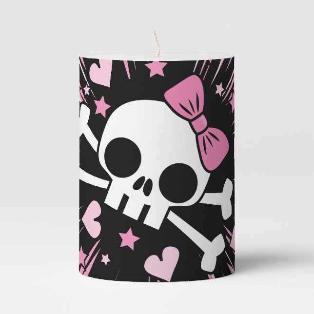 Cute Skulls and Crossbones Pillar Candle (Front)